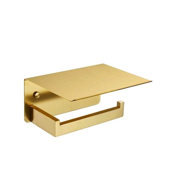 Stainless Steel Toilet Paper Holder with Shelf, Brushed Gold Wall Mount 2 Pack - Picture 2 of 8
